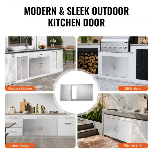 BBQ Access Door 42W x 21H Inch Double Outdoor Kitchen Door Stainless Steel