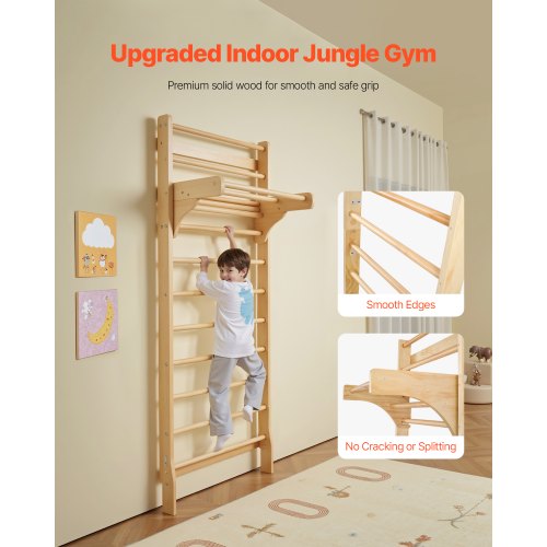 Swedish Ladder Wall Gym 10Level Solid Wood Indoor Jungle Gym 220lbs