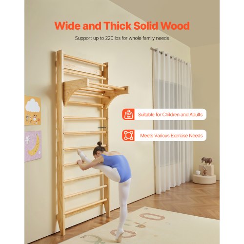 Swedish Ladder Wall Gym 10Level Solid Wood Indoor Jungle Gym 220lbs