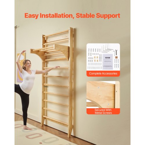 Swedish Ladder Wall Gym 10Level Solid Wood Indoor Jungle Gym 220lbs