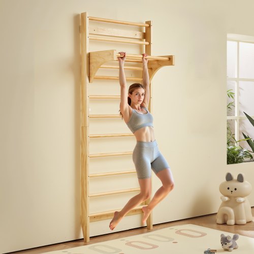Swedish Ladder Wall Gym 10Level Solid Wood Indoor Jungle Gym 220lbs