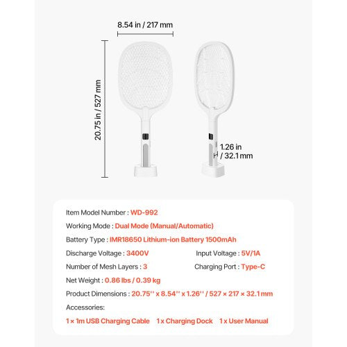 Electric Fly Swatter Zapper Racket with 3 Layers Mesh Digital Screen