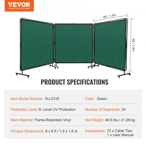 Welding Screen with Frame 6 x 6 3 Panel Welding Curtain Screens