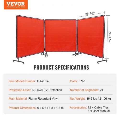 Welding Screen with Frame 6 x 6 3 Panel Welding Curtain Screens