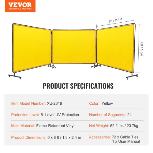 Welding Screen with Frame 6 x 8 3 Panel Welding Curtain Screens