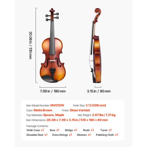 Violin 12 Size for Adults Violin Fiddle Set for Beginners Student with Hard Case