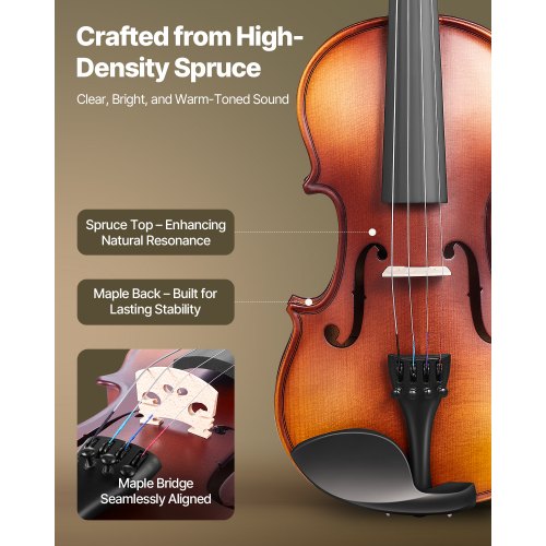 Violin 34 Size for Adults Violin Fiddle Set for Beginners Student with Hard Case