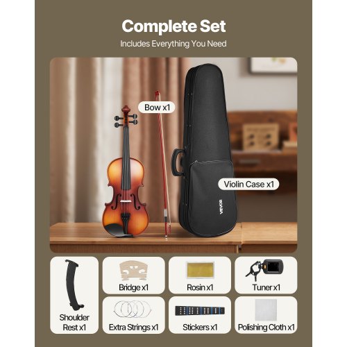 Violin 44 Full Size for Adults Violin Fiddle Set for Beginners Student 3