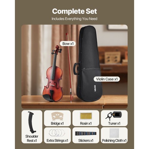 Violin 44 Full Size for Adults Violin Fiddle Set for Beginners Student 4