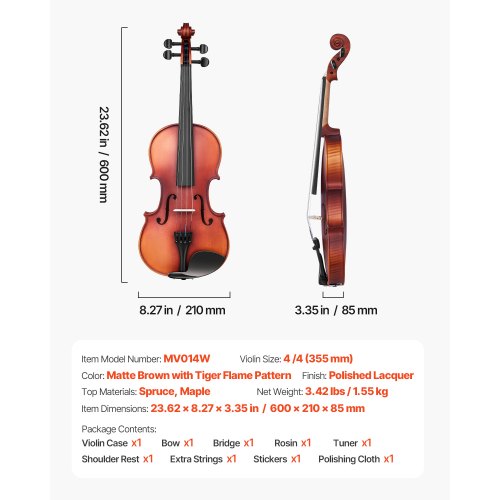 Violin 44 Full Size for Adults Violin Fiddle Set for Beginners Student 4