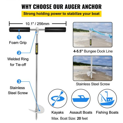 Sand Anchor 18 Length Auger to The Beach and Sandbar 316 Stainless Steel