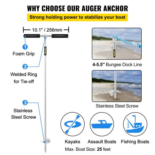 Sand Anchor 36 Length Auger to The Beach and Sandbar 316 Stainless Steel