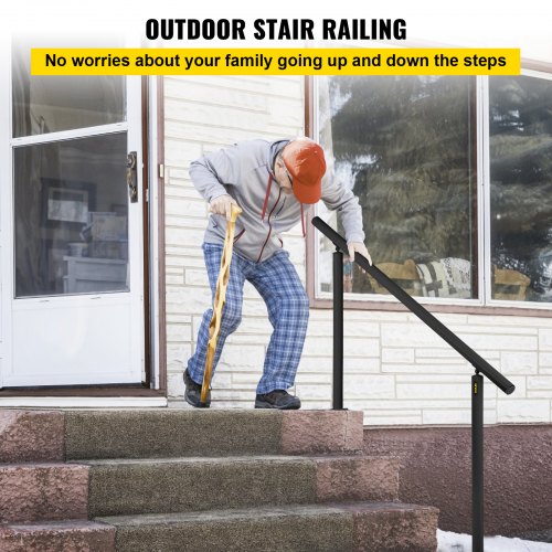 Outdoor Stair Railing Kit 5 FT Handrails 05 Steps Adjustable Angle Black
