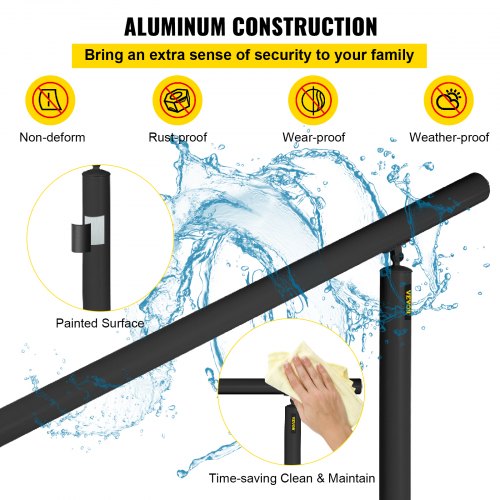 Outdoor Stair Railing Kit 5 FT Handrails 05 Steps Adjustable Angle Black