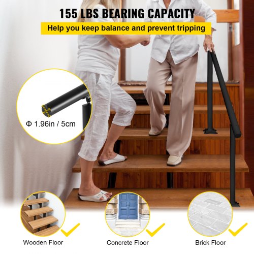 Outdoor Stair Railing Kit 5 FT Handrails 05 Steps Adjustable Angle Black