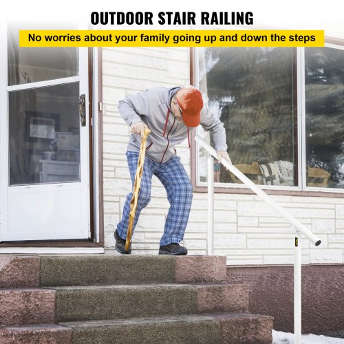 Outdoor Stair Railing Kit 5 FT Handrails 05 Steps Adjustable Angle White
