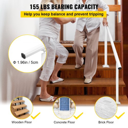 Outdoor Stair Railing Kit 5 FT Handrails 05 Steps Adjustable Angle White