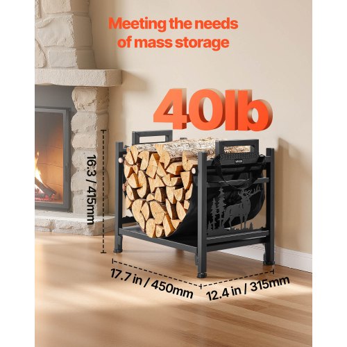Indoor Firewood Rack 1.5 ft Curved Log Holder with Canvas Carrier 40lb