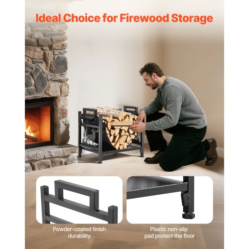 Indoor Firewood Rack 1.5 ft Curved Log Holder with Canvas Carrier 40lb