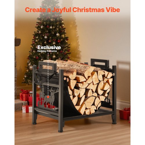 Indoor Firewood Rack 1.5 ft Curved Log Holder with Canvas Carrier 40lb