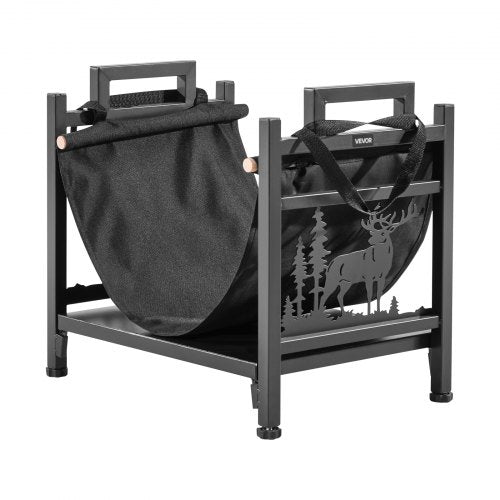 Indoor Firewood Rack 1.5 ft Curved Log Holder with Canvas Carrier 40lb