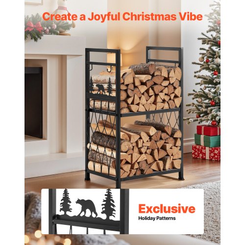 Indoor Firewood Rack 1.3 ft 2Tier Firewood Holder with Fireplace Tools