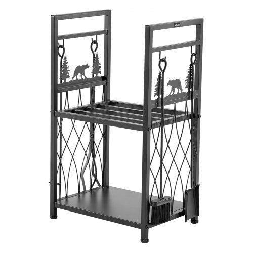 Indoor Firewood Rack 1.3 ft 2Tier Firewood Holder with Fireplace Tools