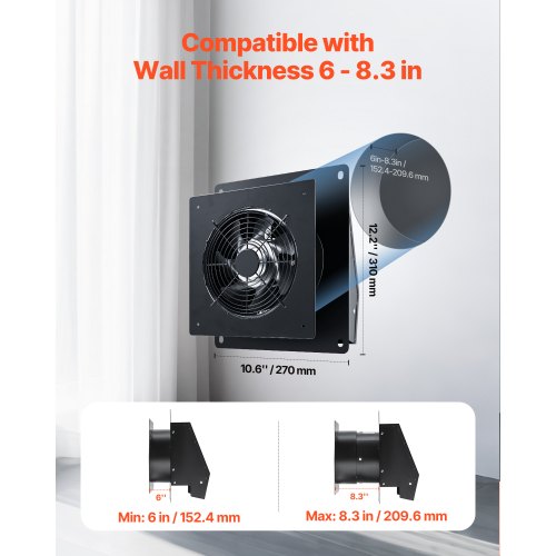 6 inch ThroughTheWall Ventilation Fan 205 CFM Through Wall Exhaust Fan