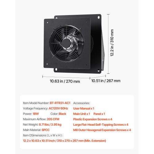 6 inch ThroughTheWall Ventilation Fan 205 CFM Through Wall Exhaust Fan