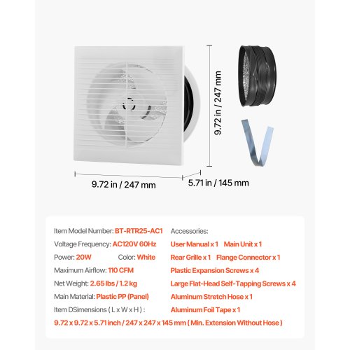 6 inch ThroughTheWall Ventilation Fan 110 CFM Through Wall Exhaust Fan