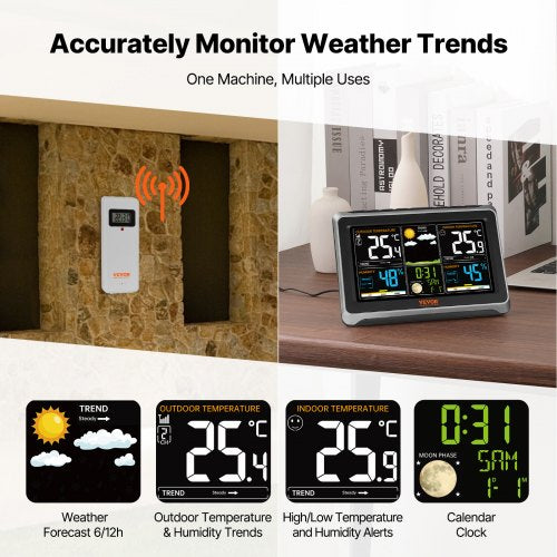 Weather Station Indoor Outdoor 75 in Color Display Wireless Digital Home