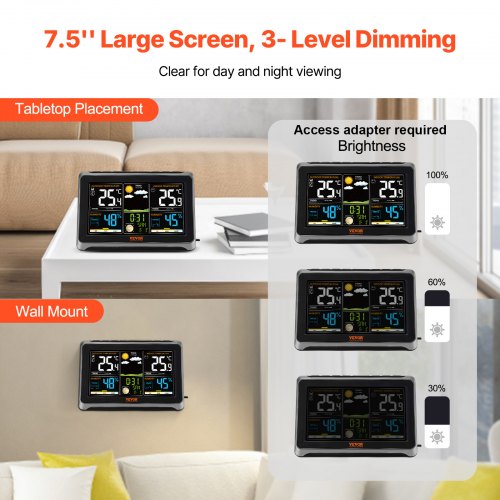 Weather Station Indoor Outdoor 75 in Color Display Wireless Digital Home