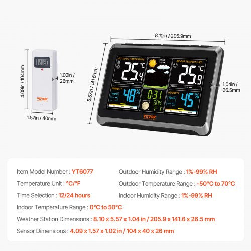 Weather Station Indoor Outdoor 75 in Color Display Wireless Digital Home