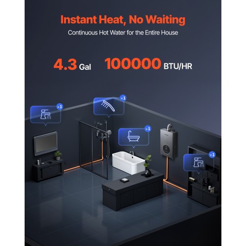 Gas Tankless Water Heater 43Gal Indoor 100000 BTU Instant Hot Water