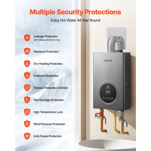 Gas Tankless Water Heater 43Gal Indoor 100000 BTU Instant Hot Water