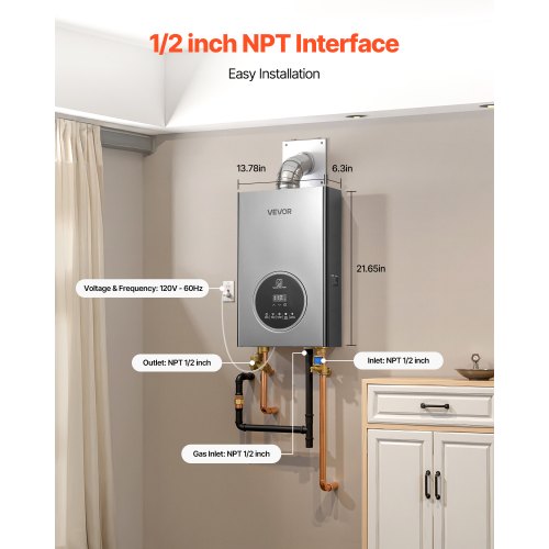 Gas Tankless Water Heater 43Gal Indoor 100000 BTU Instant Hot Water