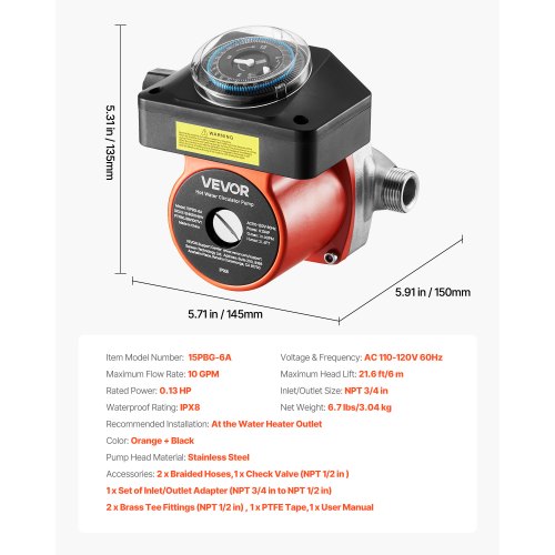 Hot Water Recirculating Pump with Bypass Valve Instant Recirculation Pump