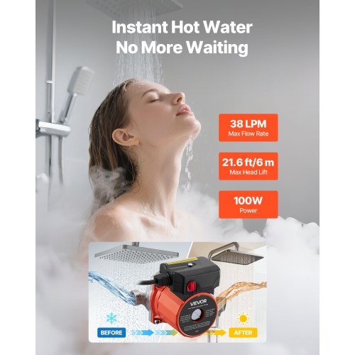 Hot Water Recirculating Pump 10 GPM Instant Circulation Circulator Pump