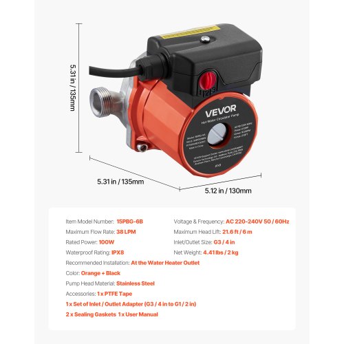 Hot Water Recirculating Pump 10 GPM Instant Circulation Circulator Pump