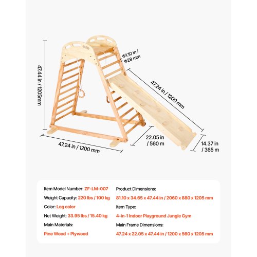 Indoor Playground Jungle Gym 4in1 Wooden Indoor Playground Climbing Toys