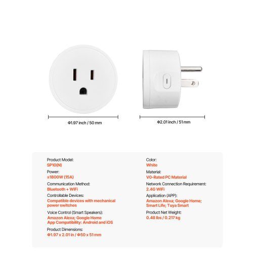 Smart Plug WiFi Smart Outlet Compatible with Alexa and Google Home WiFi