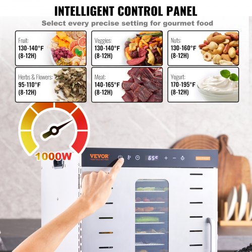 Food Dehydrator Machine 10 Stainless Steel Trays 1000W Electric Food Dryer
