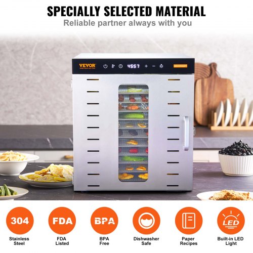Food Dehydrator Machine 10 Stainless Steel Trays 1000W Electric Food Dryer