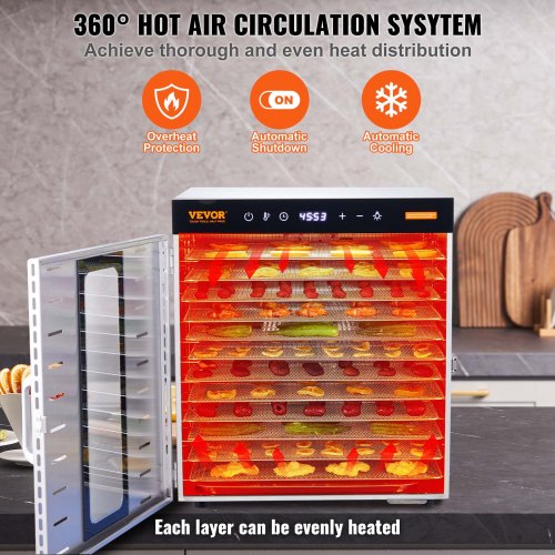 Food Dehydrator Machine 10 Stainless Steel Trays 1000W Electric Food Dryer