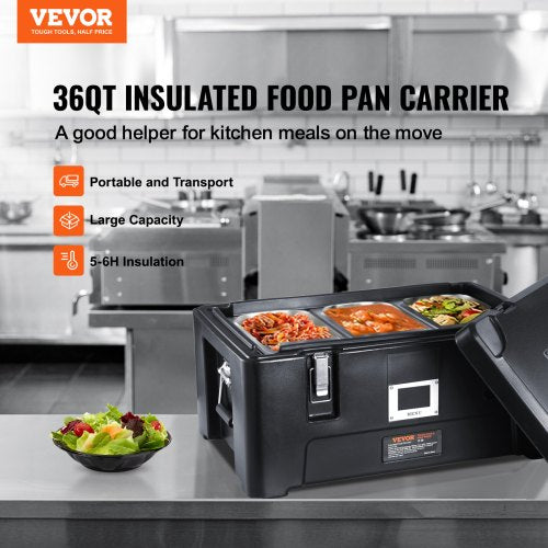 Insulated Food Pan Carrier 36Qt Capacity Stackable Catering Hot Box with 3