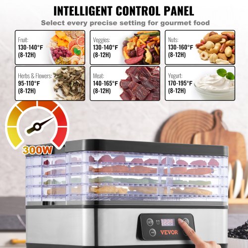 Food Dehydrator Machine 5Tray Fruit Dehydrator 300W Electric Food Dryer