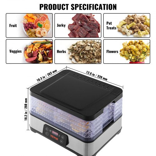 Food Dehydrator Machine 5Tray Fruit Dehydrator 300W Electric Food Dryer
