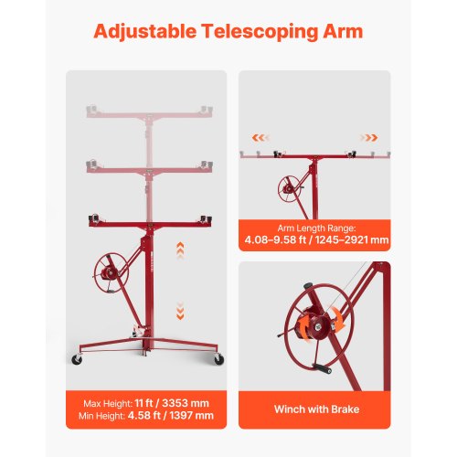 11ft Drywall Lift HeavyDuty 150 lbs Sheetrock Hoist with Adjustable