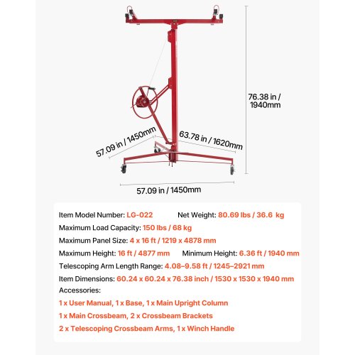 16Ft Drywall Lift Heavyduty 150 Lbs Sheetrock Hoist With Adjustable