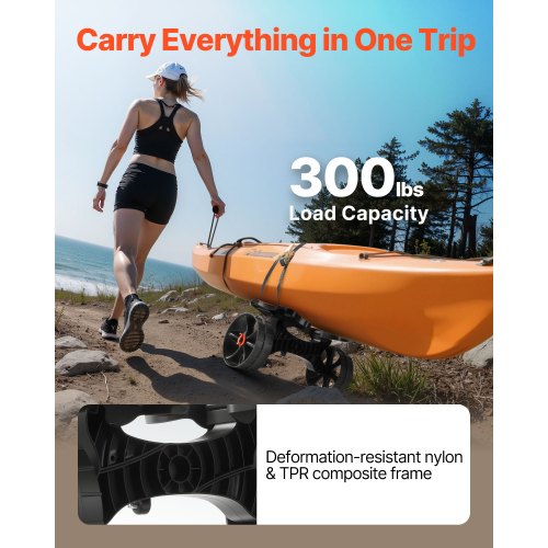 Kayak Cart 300 lbs Load Capacity Foldable Kayak Trolley with 10inch Solid